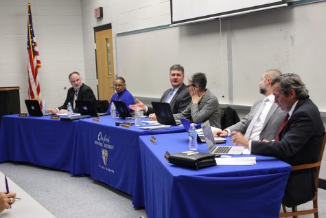 Superintendent Brian Harvey speaks to the school board on Jan. 23 about the impact the EdBuild formula could have on the Oxford School District.
