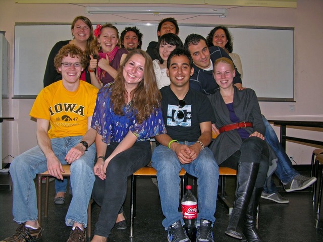 French teacher Chelsea Shaffer takes a picture with her French students at Université de Pau in 2012. Shaffer made many trips to France and lived in Pau, Rouen and Argentan. 