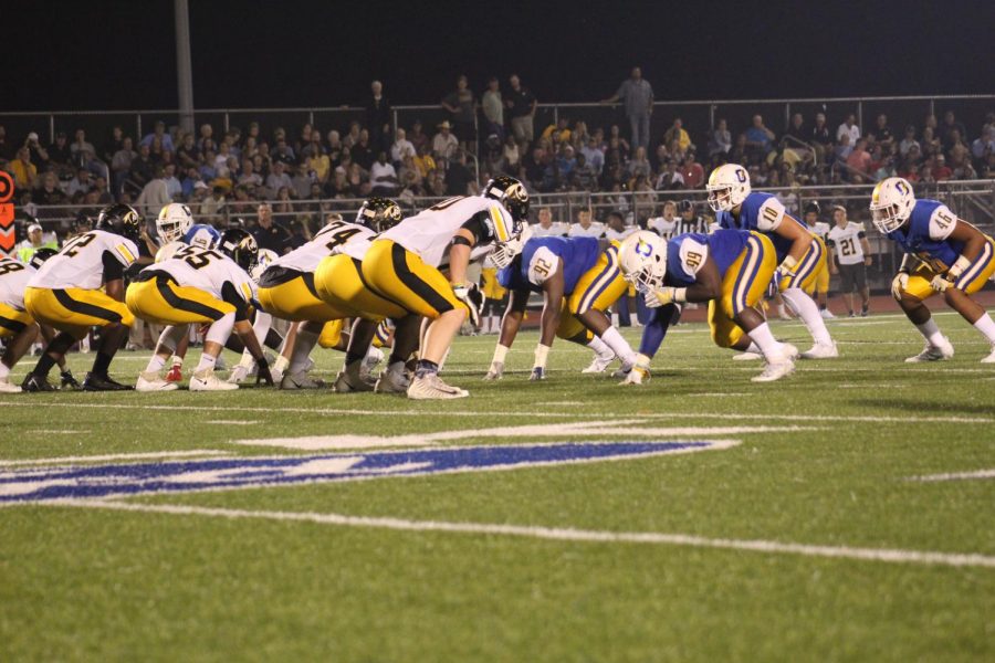 During last years game against Pontotoc, the Chargers offensive line lines up. The Chargers finished the regular season with a 33-13 win over Tupelo last week. 